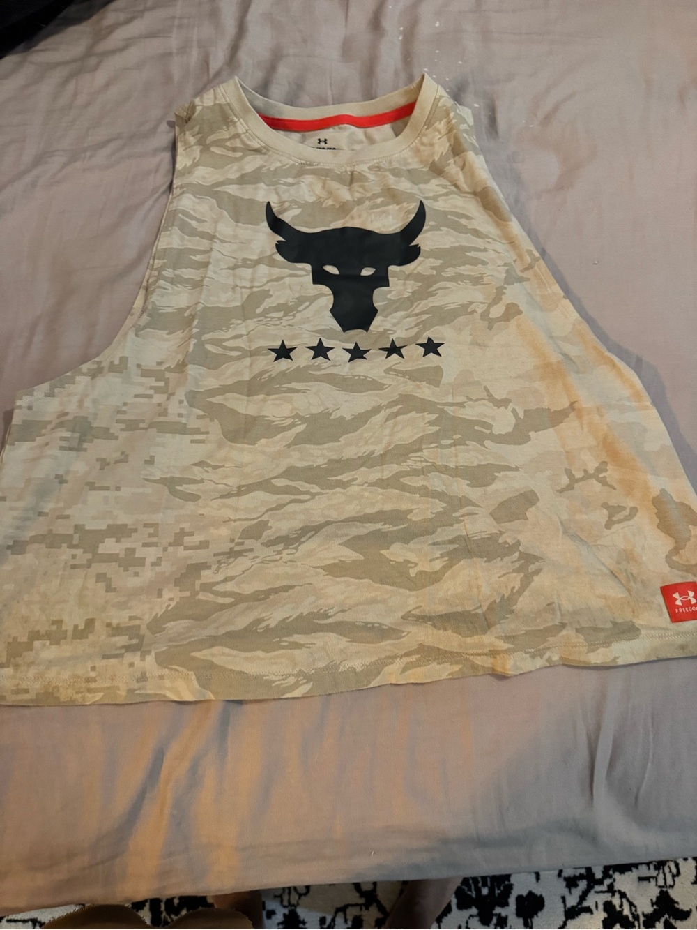 Under Armour Beige Camo Tank with Black Bull Logo